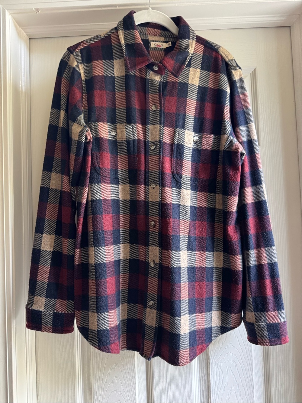 Faherty Women’s Plaid Button-Up Shirt Jacket - Red, Navy & Cream